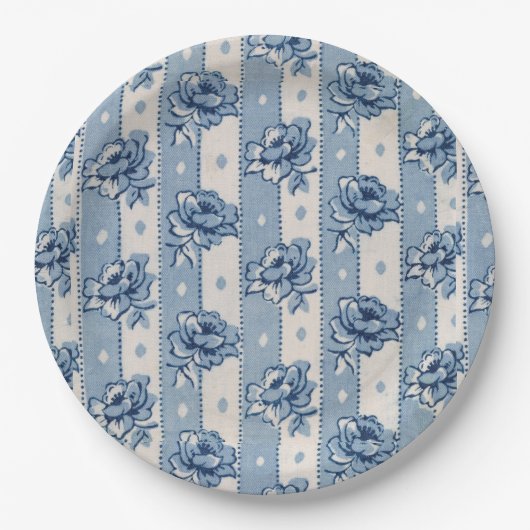 Old World Classic Blue Ivory Floral | Papierteller (Vorderseite)