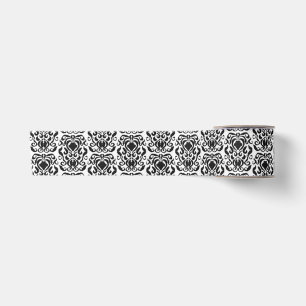 Old World Damask Black on White Satinband