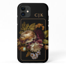 Old World Dark Floral Bouquet mit Monogramm