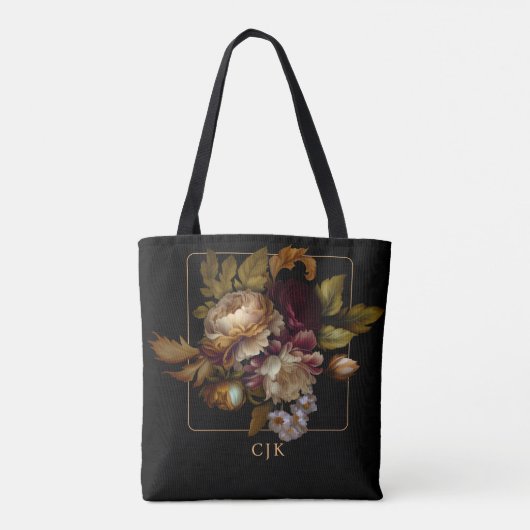 Old World Dark Floral Bouquet mit Monogramm Tasche (Rückseite)