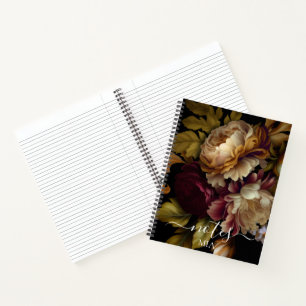 Old World Dark Floral Bouquet mit Namen Notizblock