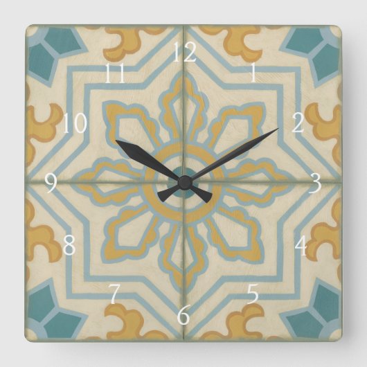 Old World Decorative Tile Pattern Quadratische Wanduhr (Vorderseite)