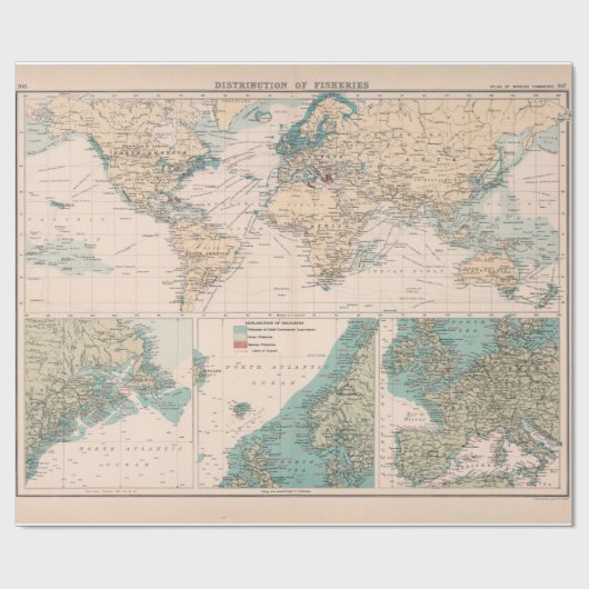 Old World Fisheries Map (1907) Geschenkpapier (Flach)