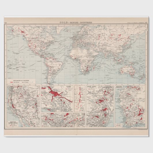 Old World Gold Mining Map (1907) Wrapping Paper Geschenkpapier (Flach)
