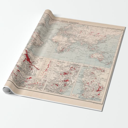 Old World Gold Mining Map (1907) Wrapping Paper Geschenkpapier (Ungerollt)
