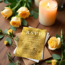 Old World Golden Charm Wedding RSVP Card Karte