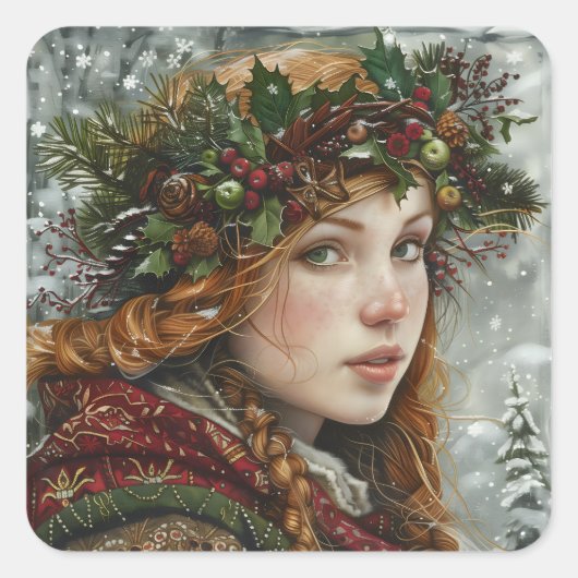 Old World Lady Quadratischer Aufkleber (Vorderseite)