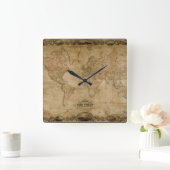 Old World Map Antique History Designer Clock Quadratische Wanduhr (Zuhause)