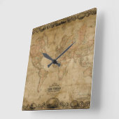 Old World Map Antique History Designer Clock Quadratische Wanduhr (Winkel)