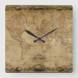 Old World Map Antique History Designer Clock Quadratische Wanduhr