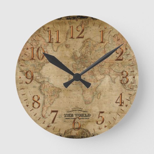 Old World Map Antique History Designer Clock Runde Wanduhr (Vorderseite)