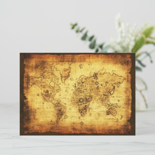 Old World Map Einladungskarten (Stehend Vorderseite)