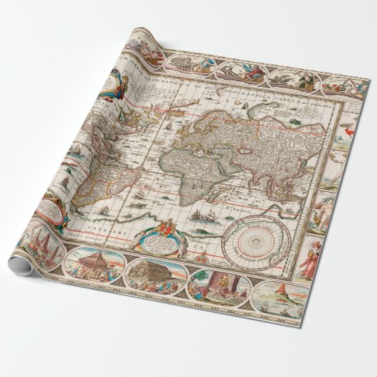 Old World Map Muster Wrapping Paper Geschenkpapier (Ungerollt)