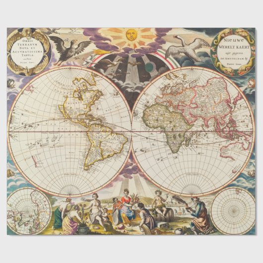 Old World Map Muster Wrapping Paper Geschenkpapier (Flach)
