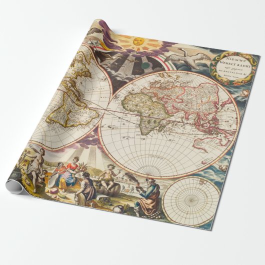 Old World Map Muster Wrapping Paper Geschenkpapier (Ungerollt)