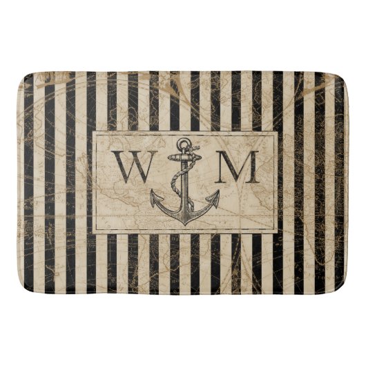Old World Map Nautic Anchor Monogram Badematte (Vorderseite)