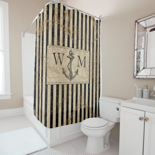 Old World Map Nautic Anchor Monogram Duschvorhang (Beispiel)