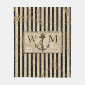 Old World Map Nautic Anchor Monogram Fleecedecke (Vorderseite)