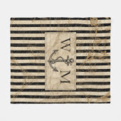Old World Map Nautic Anchor Monogram Fleecedecke (Vorderseite (Horizontal))
