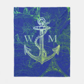 Old World Map Nautic Anchor Monogram Fleecedecke (Vorderseite)