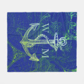 Old World Map Nautic Anchor Monogram Fleecedecke (Vorderseite (Horizontal))