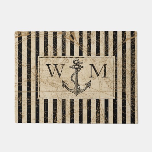 Old World Map Nautic Anchor Monogram Fußmatte (Vorderseite)