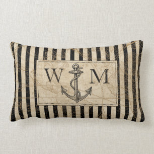 Old World Map Nautic Anchor Monogram Lendenkissen