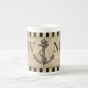 Old World Map Nautic Anchor Monogram Porzellantasse