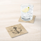 Old World Map Nautic Anchor Monogram Rechteckiger Pappuntersetzer (Vor Ort)