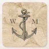 Old World Map Nautic Anchor Monogram Rechteckiger Pappuntersetzer (Vorderseite)