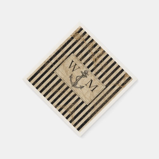 Old World Map Nautic Anchor Monogram Serviette (Ecke)