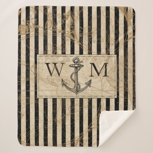 Old World Map Nautic Anchor Monogram Sherpadecke (Vorderseite)