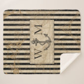 Old World Map Nautic Anchor Monogram Sherpadecke (Vorderseite (Horizontal))