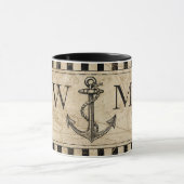 Old World Map Nautic Anchor Monogram Tasse (Zentrum)
