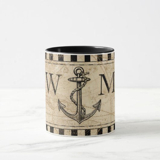 Old World Map Nautic Anchor Monogram Tasse (Zentrum)