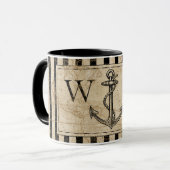 Old World Map Nautic Anchor Monogram Tasse (Vorderseite Links)