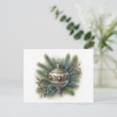 Old World Nostalgia with Pine Christmas Ornament Postkarte (Stehend Vorderseite)