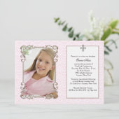 Old World Pink Damask Foto Religiöse Einladung (Stehend Vorderseite)