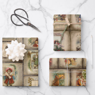 Old World Rustic Vintage Weihnachtsszenen Geschenkpapier Set