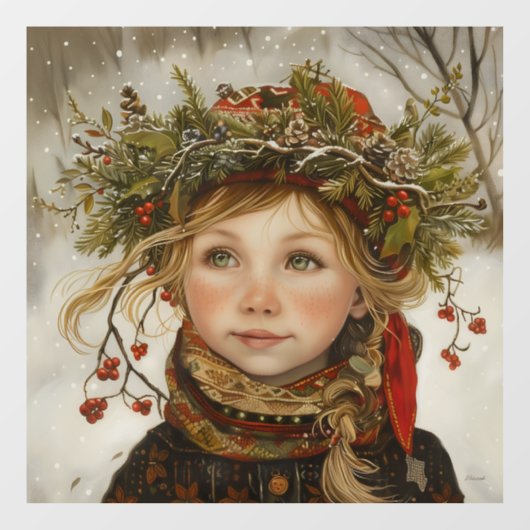 Old World Winter Child Fensteraufkleber (Blatt)