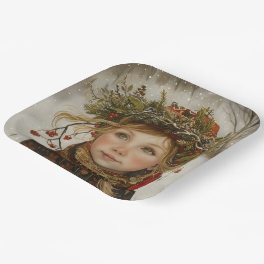 Old World Winter Child Pappteller (Gewinkelt)