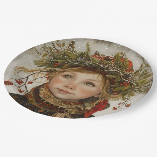 Old World Winter Child Pappteller (Schrägansicht)