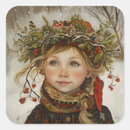Old World Winter Child Quadratischer Aufkleber