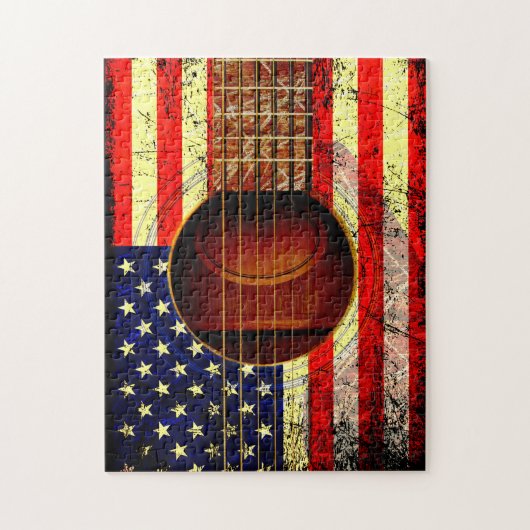 Old Worldof Acoustic Guitar / W American Flag Puzzle (Vertikal)