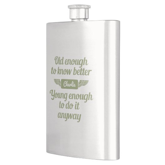 "Old & Young"-individuelle Name Flachmann (Links)