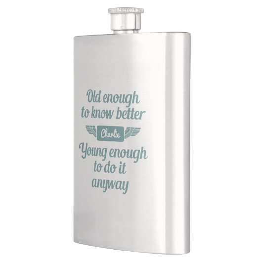 "Old & Young"-individuelle Name Flachmann (Links)