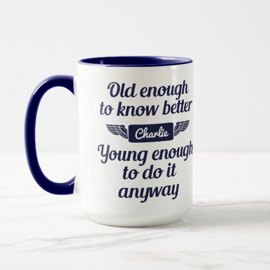 "Old & Young" individuelle Name Tasse (Links)