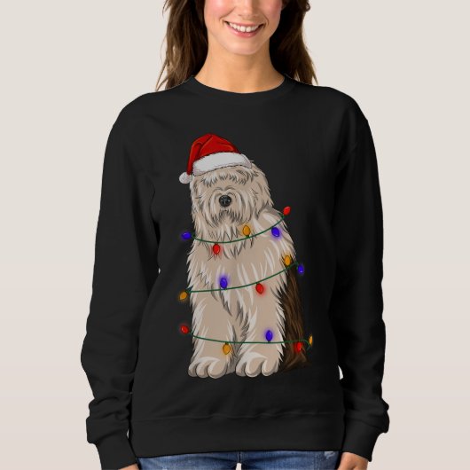 Olde English Sheepdog Hund trägt Weihnachtshut Li Sweatshirt (Vorderseite)