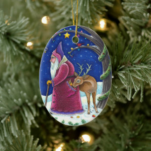 OLDE WELT BELSNICKLE & HUNGRIGE RENTIERE, WEIHNACH KERAMIK ORNAMENT