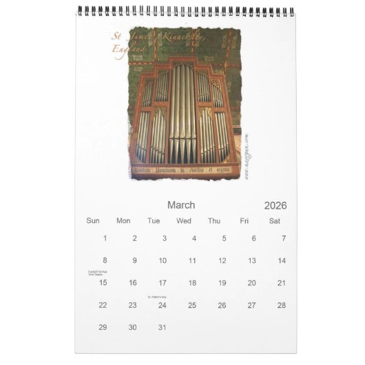 Olde Worlde Pipe Orgel Kalender (Mär 2026)